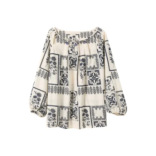 3COLOUR Шифон Рубашка Женская Экрю Цветочный