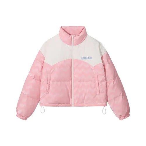 INEED I.T Letter Stand Collar Loose Fit Short Down Jacket Women's Light Pink