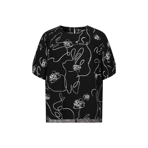 JZ. ANNAKRO Шифон Рубашка Женская Цветочный Черный