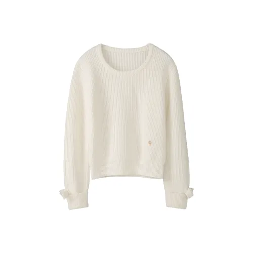 Fstudio Корейский стиль Lazy Дизайн Petite Внутренний Круглый вырез Свитер Женские Экрю