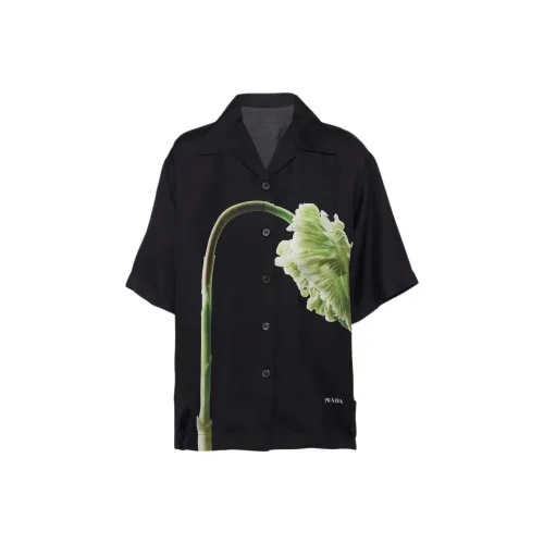 PRADA С принтом Саржа Рубашка Женская Черная
