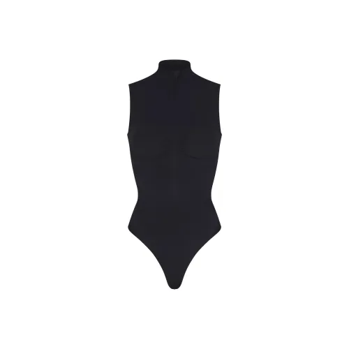 SKIMS Бесшовный Sculpt ZIP Передний Без рукавов Стринг Комбинезон Женские Оникс Оникс