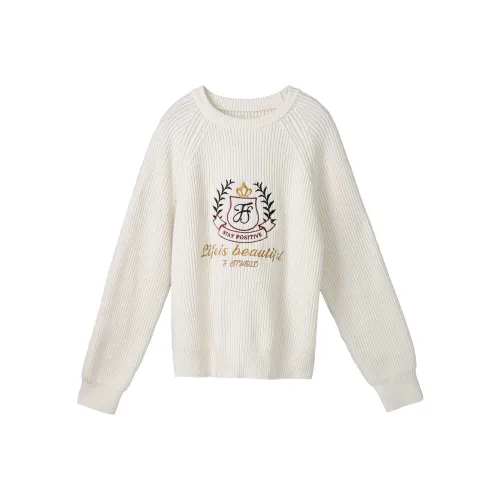 Fstudio Корейский стиль Маленький Трикотаж Коммутирование Свободный крой Утолщенный Свитер Женская Белая