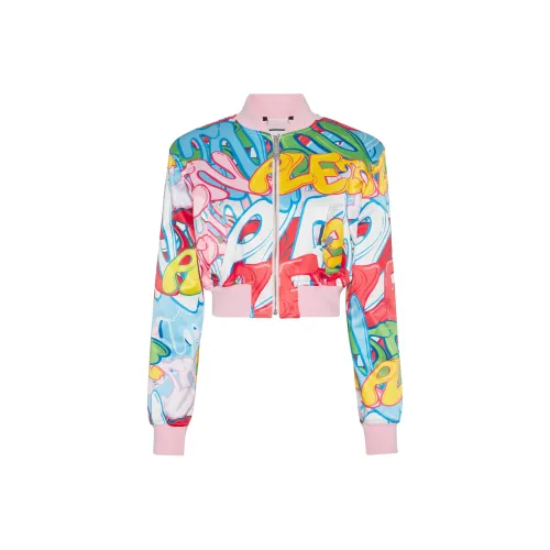PHILIPP PLEIN Сатин Укороченный Bomber Bombing Граффити Куртки Пальто Женские Многоцветный