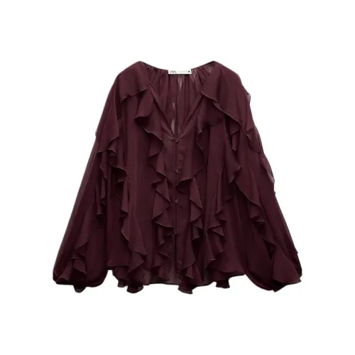 ZARA ZW Series Бордово-красные Женские Рубашки
