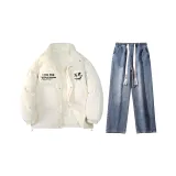 Комплекты одежды (Айвори Белый, Утолщенный и с подкладкой из шерпы + Темно-синий, промытый джинсы)