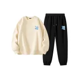 [Thickened и с флисовой подкладкой] Светлый бежевый (B Граффити синий медведь Логотип на груди) + Черный (B Граффити синий медведь Логотип на штанах)