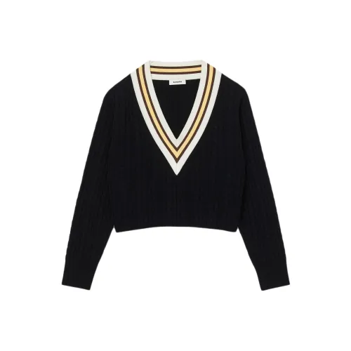 Sandro Контрастность V-образный вырез Трикотажный Женский Черный
