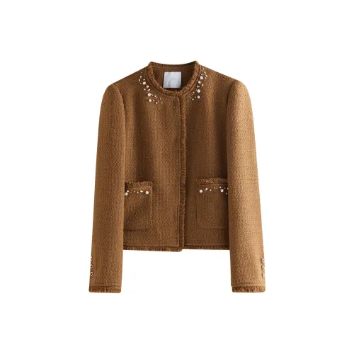 FANSILANEN Шерсть Текстура Тяжелый Куртка Куртка Женская Карамельный Кофейный