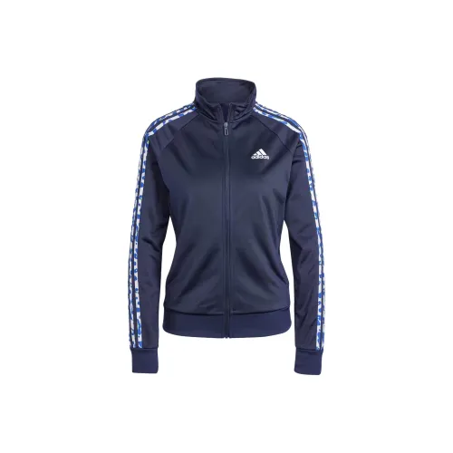 Adidas Essentials Animal Print Tricot 3 Stripes Track Jacket Куртки Пальто Женские Navy Blue