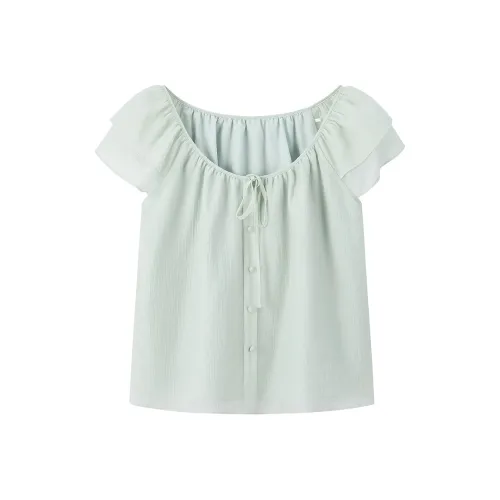 LEDIN Шифон Рубашка Женские Feast Зеленый В наличии