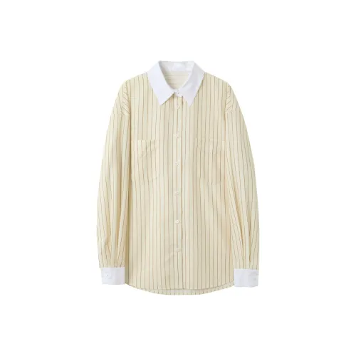 3COLOUR Рубашка Женская Светло-Желтая Полосы