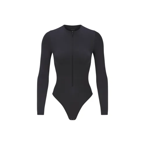 SKIMS FW24 Мягкий Сглаживающий Бесшовный Комбинезон с Длинным Рукавом для Женщин Оникс Оникс