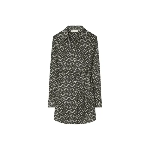 TORY BURCH FW24 Шифон Рубашка Женская Черный Белый