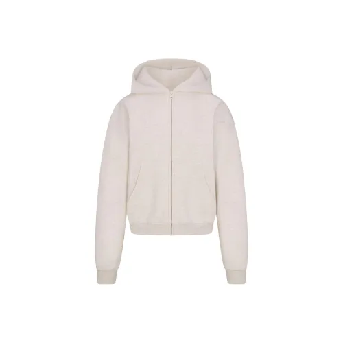 SKIMS Holiday Collection FW24 Cotton Fleece Classic ZIP UP Hoodie Sweatshirt Women's Heather Heather Oatmeal