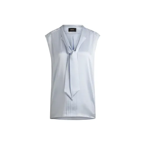 Hugo Boss Без рукавов Шелковая Рубашка с Галстуком-воротником Женская Светло-синяя