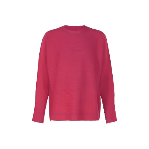 ISSEY MIYAKE Однотонная Плиссированная Длинная Рубашка с Длинными Рукавами и Круглым Вырезом Женская Красная