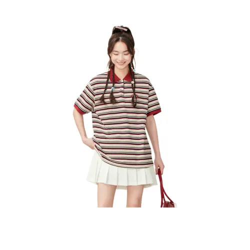 ZIHAN Поло Женские Бордовый Полосы