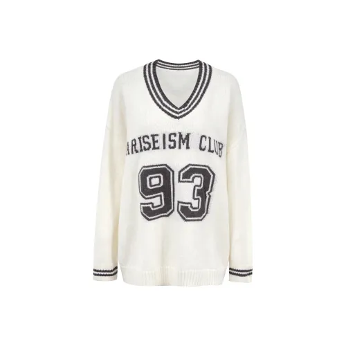 Ariseism V-образный вырез Джерси стиль Свободный крой Длинный рукав Трикотажный свитер Осенний Новинка Топ Женский