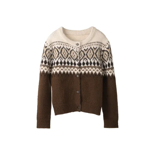 Fstudio Корейский стиль Маленький Lazy Круглый вырез Стильный Трикотажная ткань Кардиган Женские CAMEL