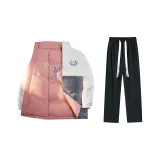 Комплект одежды (Розовый двусторонний пуховик + Черные штаны)