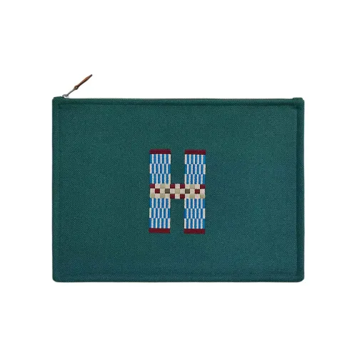 HERMES Flat H Natte Хлопок Клатч Большой Женские Cedar