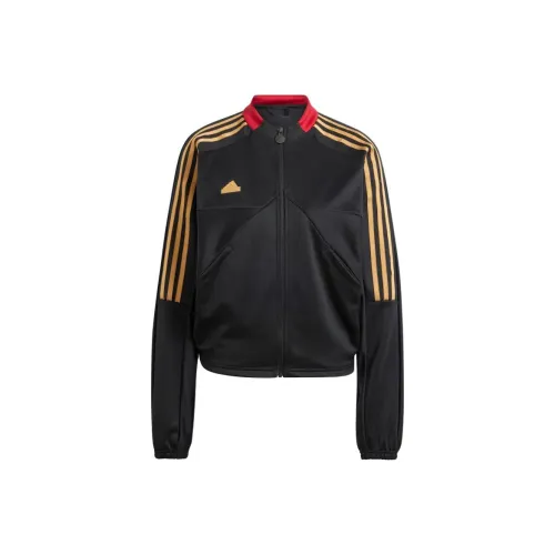 Adidas Спортивный ретро стиль Воротник-стойка Куртки Женские Черный Победа Красный