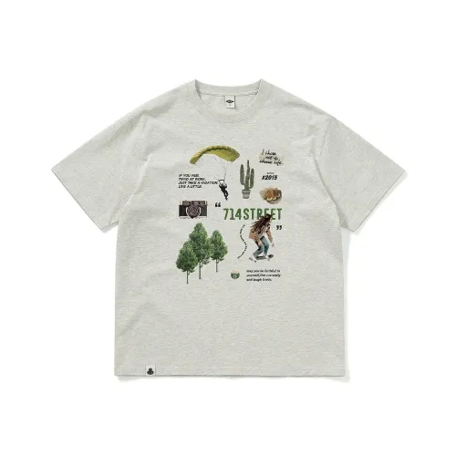 714STREET С принтом круглый вырез пуловер короткий рукав рубашка 100% хлопок унисекс фотиния серый