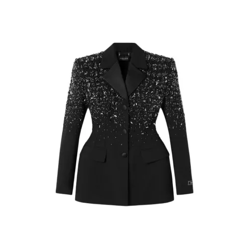 VERSACE Кристальный Croc Жаккард Blazer Куртки и Пальто Женские Черный