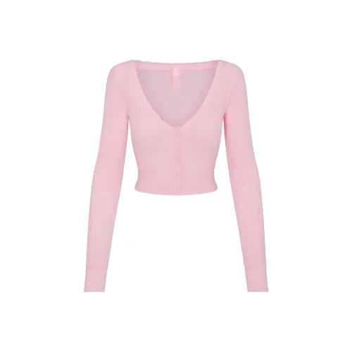 SKIMS FW24 Fake Day Collection Свитер POINTELLE Укороченный Кардиган Трикотаж Женский Детский Розовый Светло-Розовый
