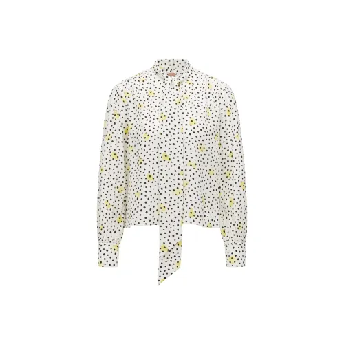 Hugo Boss Printed Шелковая Китайская Креповая Блоуза с Галстуком-Воротником Рубашка Женская Белая