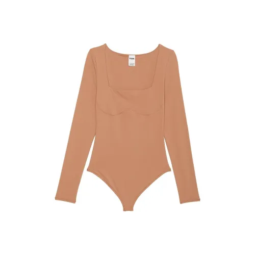 Victoria's Secret Розовый Основа Эластичный Комбинезон с квадратным вырезом и длинными рукавами Комбинезон цвета ириски Женские Цвет ириски