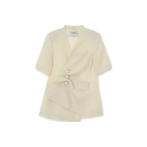 KIMHEKIM SS24 Драпированная без воротника шерсть куртка Куртки и пальто Женские Айвори Слоновая кость