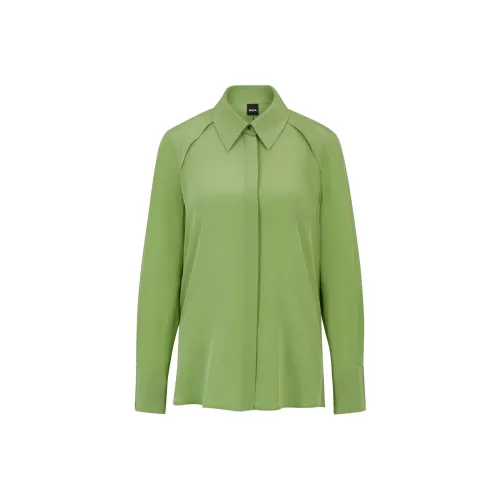 Hugo Boss Длинный Рукав Бежевый Топ из Промытого Шелка Женская Зеленый