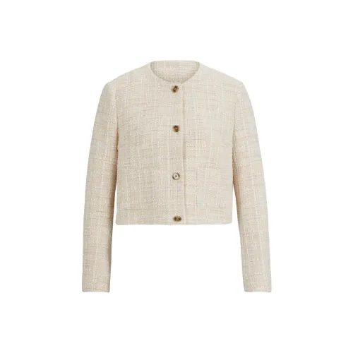 Hugo Boss Без воротника Регулярный крой Куртка Меланжевый Твид Куртки и Пальто Женские Бежевый