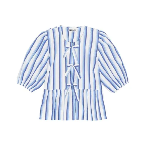 GANNI SS24 Рубашка Женская Серебряный Озерно-Синий