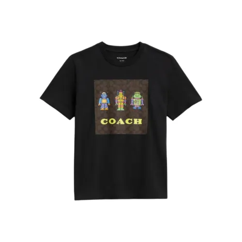 COACH Робот Принт Letter Logo Короткий рукав Стандартная футболка Женская Черная