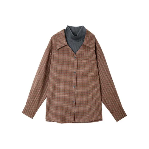 OUNIXUE Рубашка Женская Красно-Серая Клетка