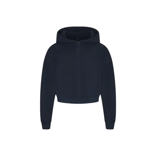 SKIMS FW24 HEAVY Waffle Укороченный ZIP UP Толстовка HOODIE Женская Темно-синий Морской синий