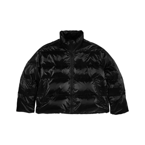 BLACK COLOR Однотонный Воротник-стойка Свободный крой Утолщенный Короткий Пуховик Унисекс