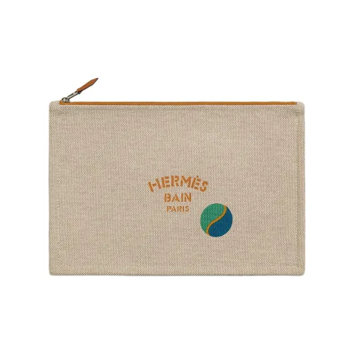 HERMES Хлопок Клатч Сумка для хранения Унисекс Верблюжий цвет