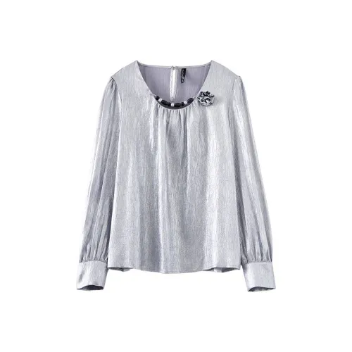 OUNIXUE Шифон Рубашка Женская Серебряная Серый