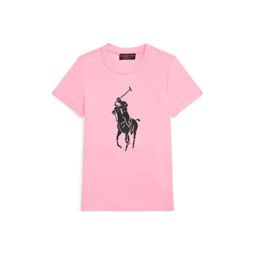 Polo Ralph Lauren Логотип Пони Круглый вырез Трикотаж Облегающий крой Короткий рукав Рубашка Женская Розовая