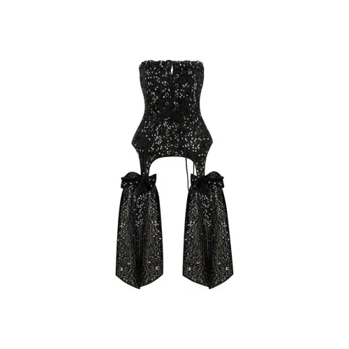 Selkie Черный с Черными Блестками Женские Топы без Бретелек