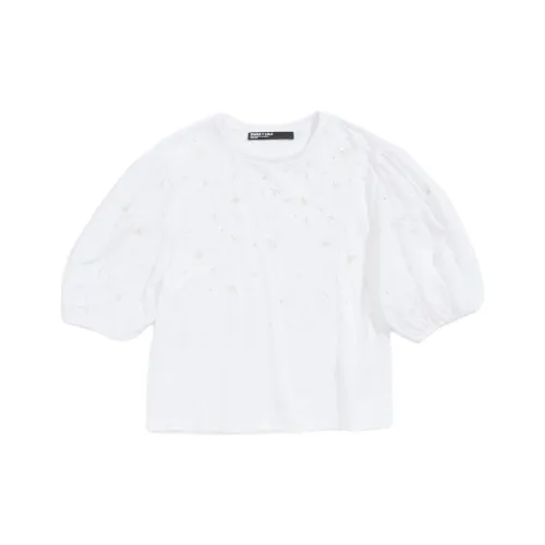 Bimba Y Lola Однотонный Круглый вырез Стразы Короткий рукав Укороченный топ T-рубашка Женская Белая