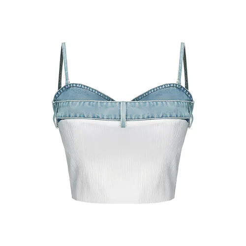 GIMING Цветовой блок Текстурированный Топ на бретелях Без бретелей Топ Женские Сине-белый