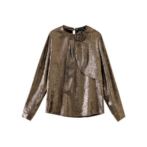 OUNIXUE Шифон Рубашка Женская Эбеновое Дерево Золото