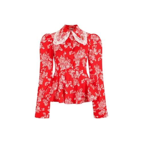 Selkie Коллекция SS25 Рубашка Женская Красная с Розовым Принт