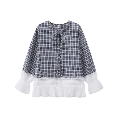 SLEEP AT 11 Женская рубашка синий клетчатый узор