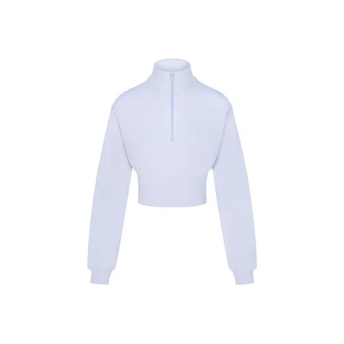 SKIMS Хлопок Флис Укороченный Полузастежка Пуловер Толстовка Женские Барвинок Барвинок